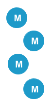 Four un-connected circles in a loose line, each with a capital letter 'M' in the interior