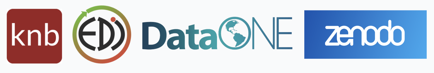 Logos for EDI, KNB, DataONE, and Zenodo