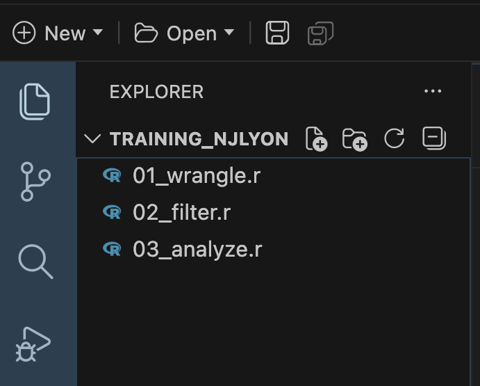 Screen capture of Positron's 'explorer' tab with three files