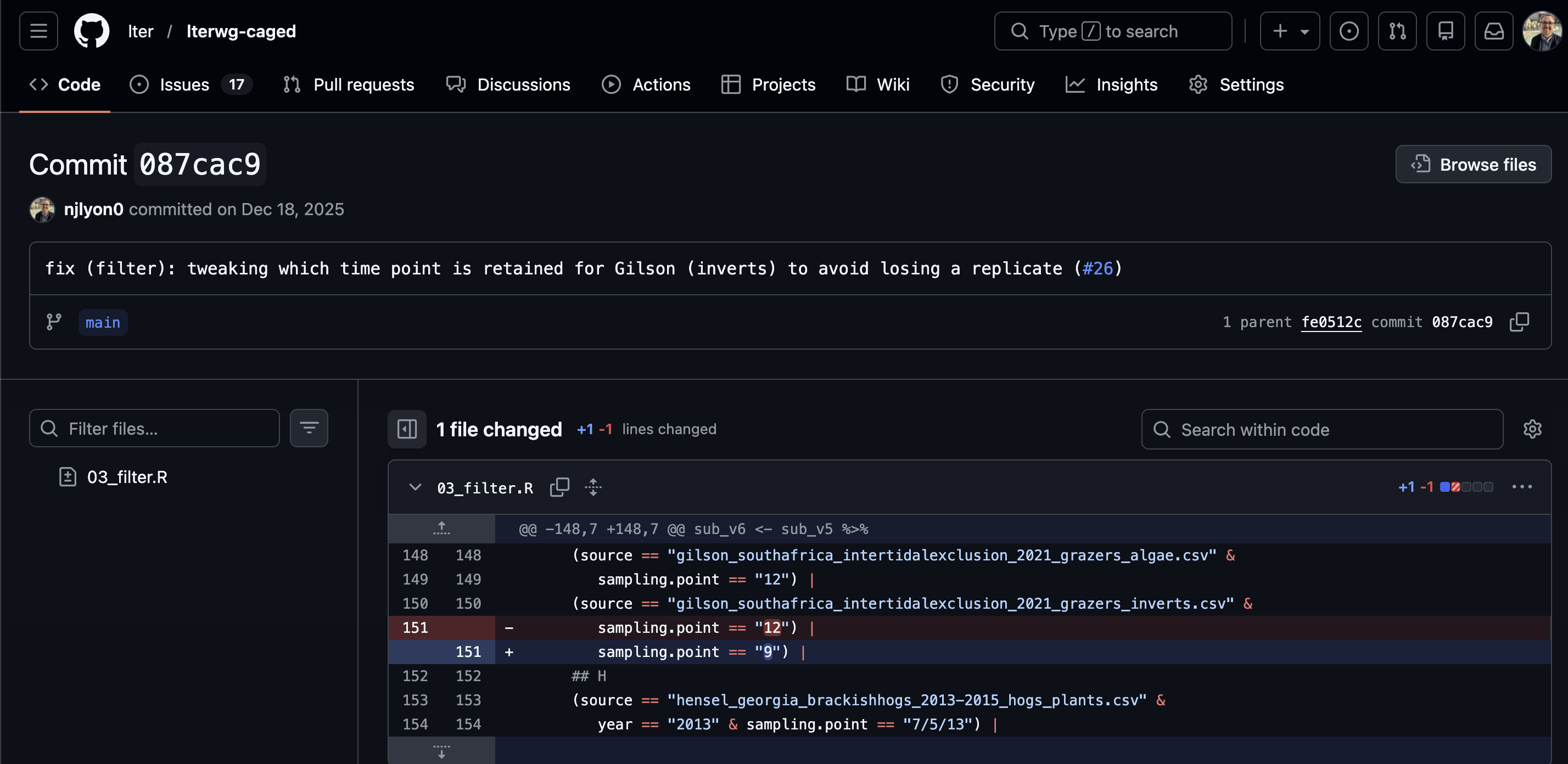 Screen capture of a GitHub repository's page showing the 'diff' of files edited in a particular commit