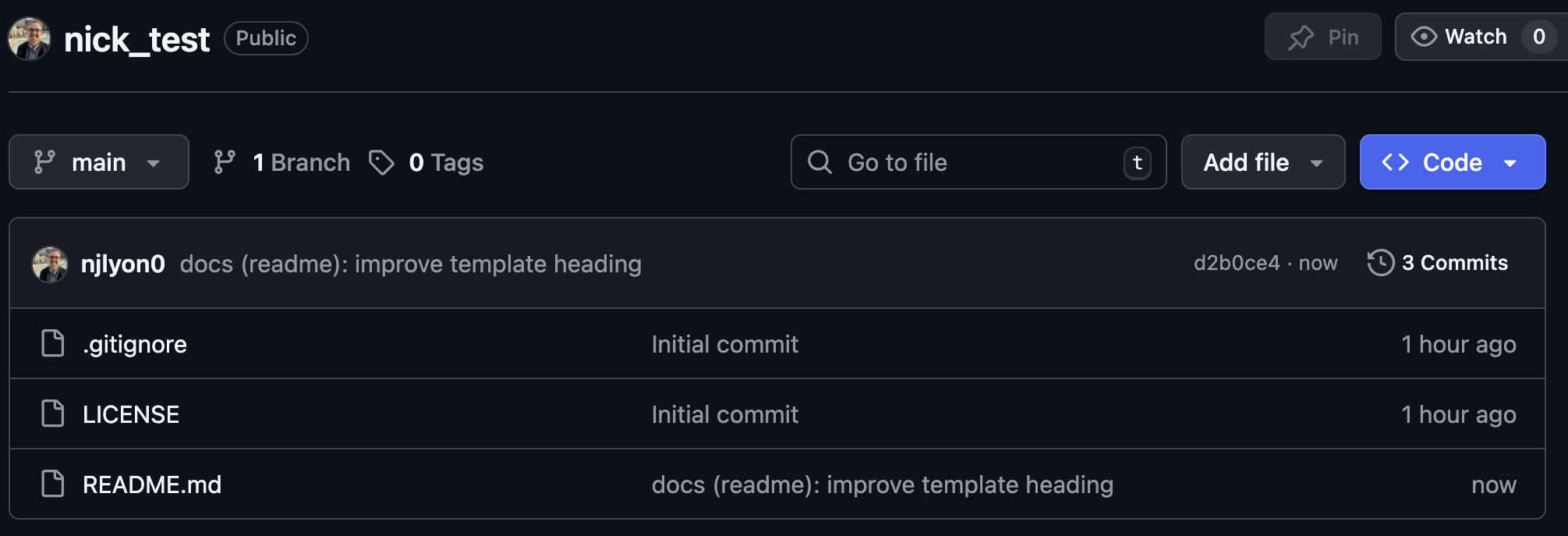 Screen capture of a GitHub repository's landing page with a new commit